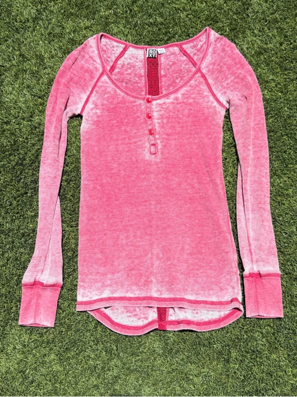 Roxy Pink Long Sleeve Henley Top